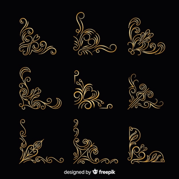 Vetor grátis coleção de ornamento de borda dourada
