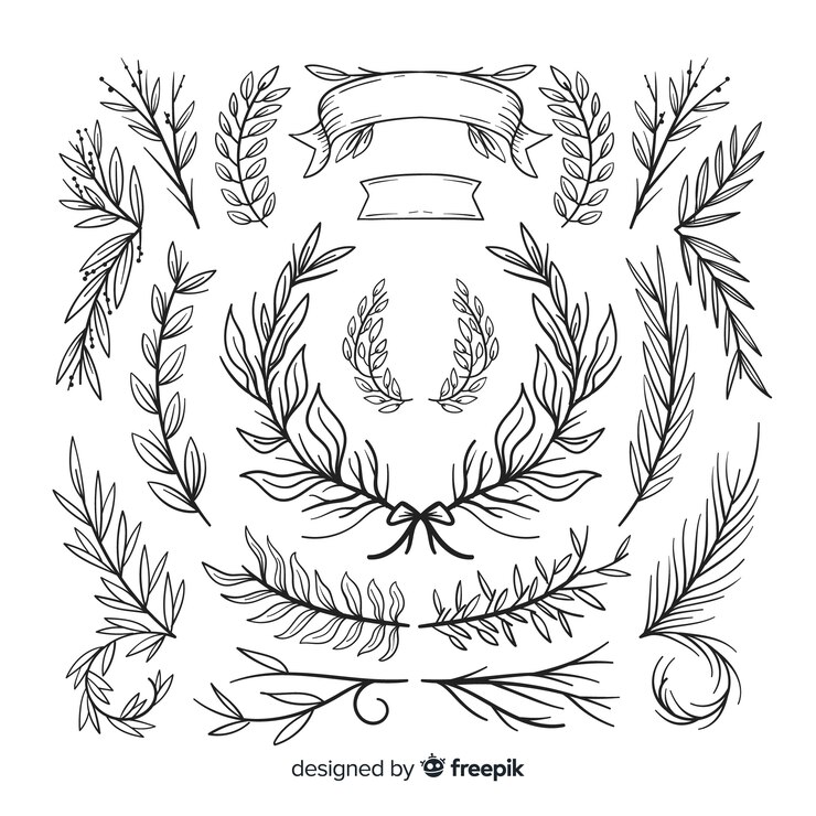 Vetor grátis coleção de ornamento de casamento mão desenhada