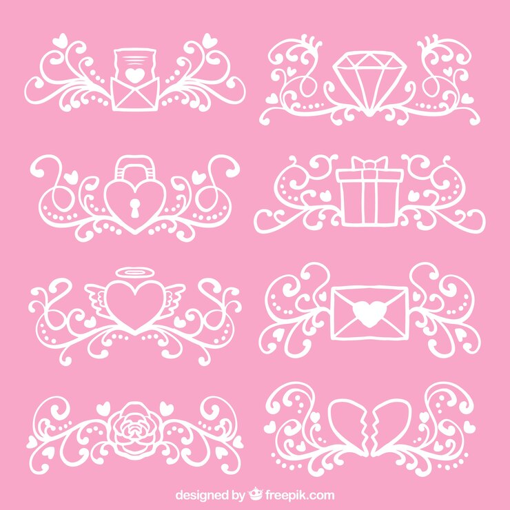 Vetor grátis coleção de ornamento valentine desenhados à mão