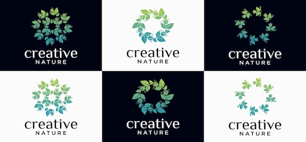 Coleção de ornamentos abstratos do logotipo verde da natureza, luxo e design de símbolo de vetor de ornamento exclusivo,