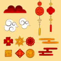 Vetor grátis coleção de ornamentos de ano novo chinês desenhados à mão