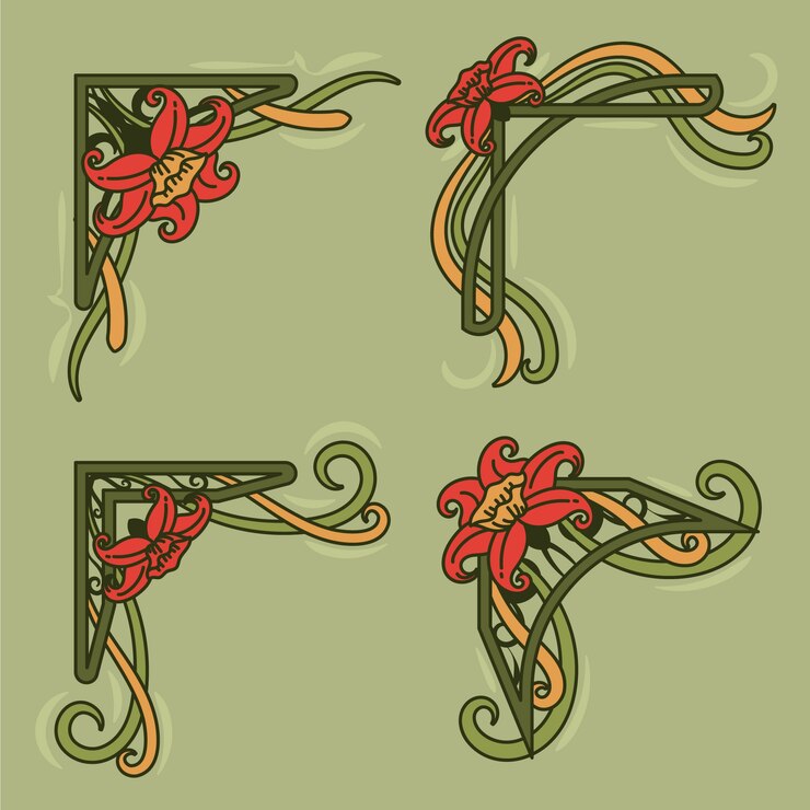 Vetor grátis coleção de ornamentos de bordas art nouveau desenhada à mão