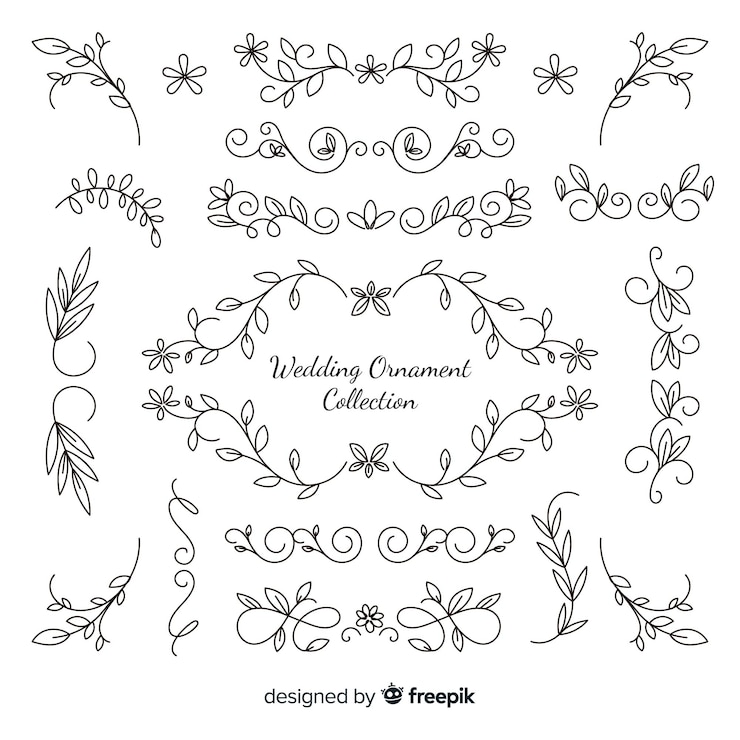 Vetor grátis coleção de ornamentos de casamento desenhados à mão