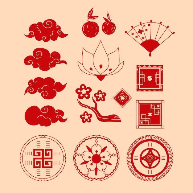Vetor grátis coleção de ornamentos planos para celebração do ano novo chinês