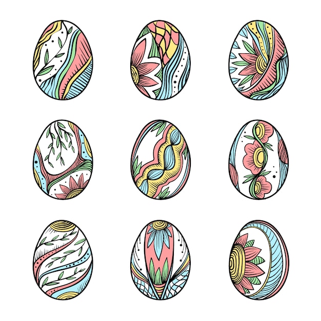 Coleção de ovo de páscoa desenhada de mão