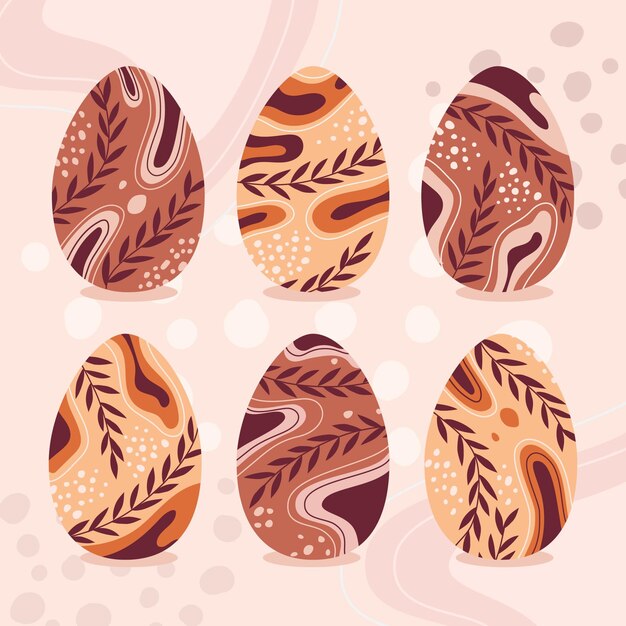 Coleção de ovos de páscoa decorativos desenhados a mão colorida