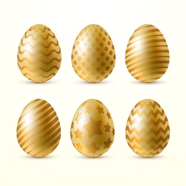 Vetor grátis coleção de ovos de páscoa dia dourado
