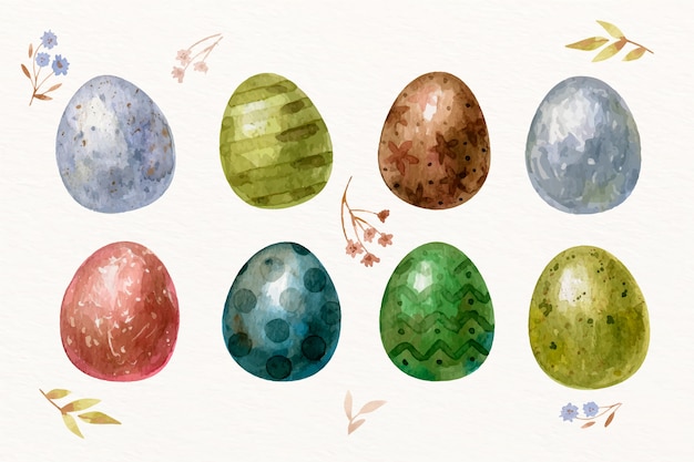 Coleção de ovos de Páscoa em aquarela