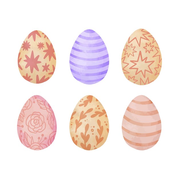 Coleção de ovos de Páscoa em aquarela
