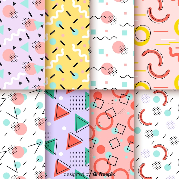 Vetor grátis coleção de padrão colorido de memphis