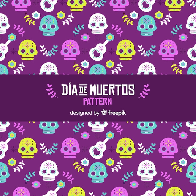 Coleção de padrão colorido día de muertos com design plano