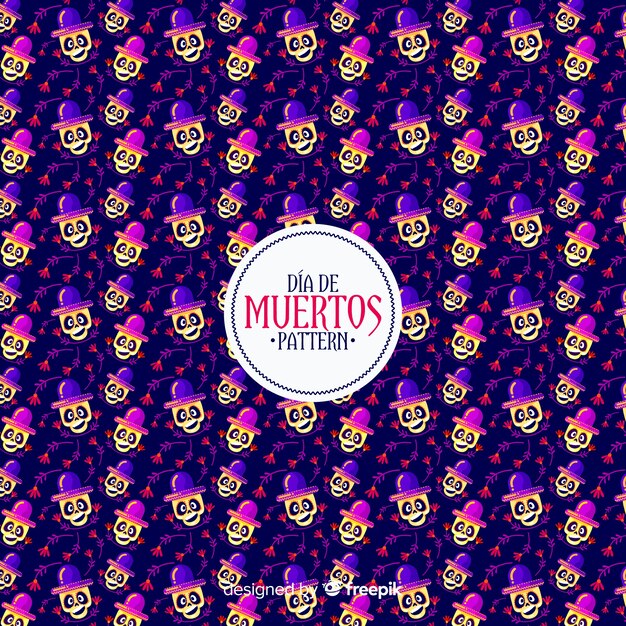 Coleção de padrão colorido día de muertos com design plano