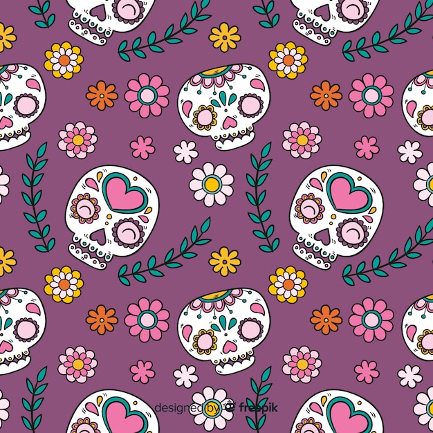 Coleção de padrão colorido mão desenhada día de muertos