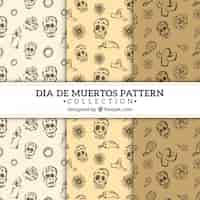 Vetor grátis coleção de padrão colorido mão desenhada día de muertos