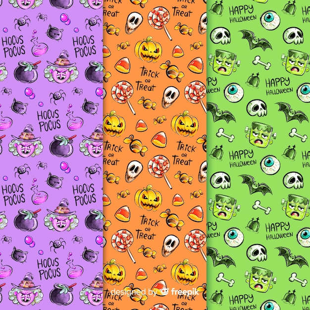 Coleção de padrão de halloween aquarela