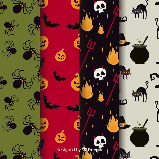 Coleção de padrão de halloween colorido com design liso