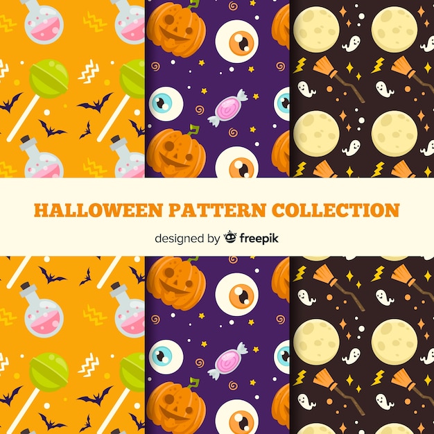 Vetor grátis coleção de padrão de halloween com design plano