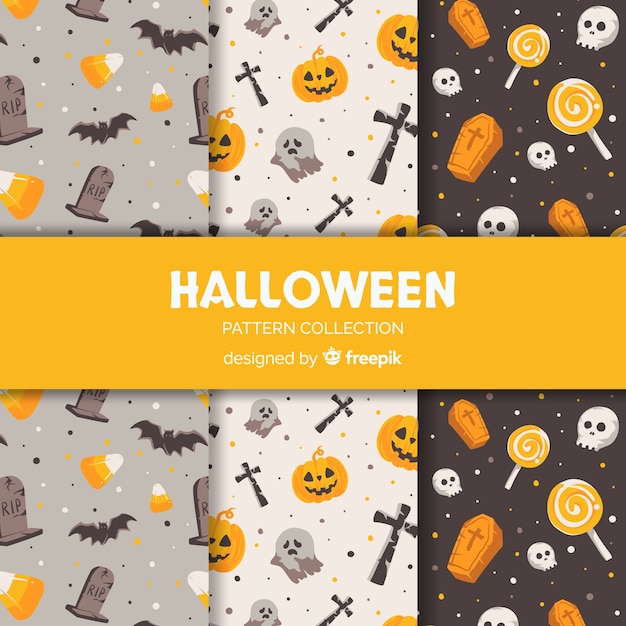 Coleção de padrão de halloween com design plano