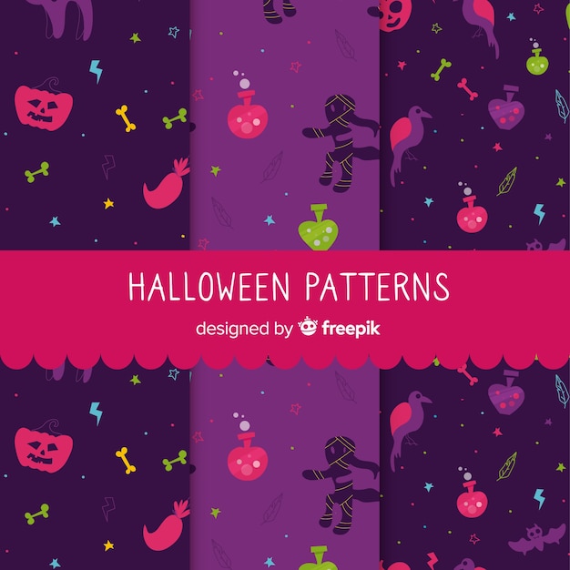 Coleção de padrão de halloween com design plano