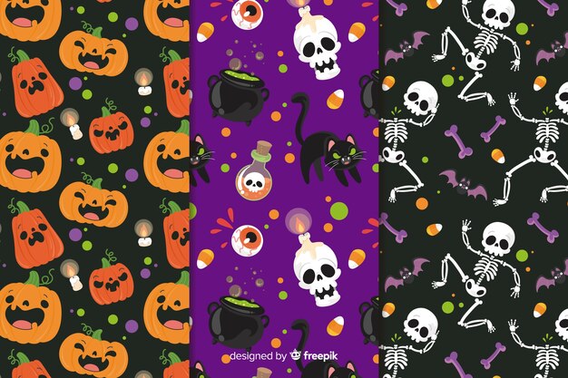 Coleção de padrão de halloween desenhado à mão