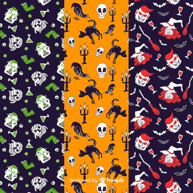 Vetor grátis coleção de padrão de halloween design plano