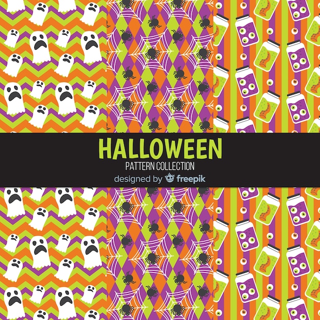 Coleção de padrão de halloween em design plano