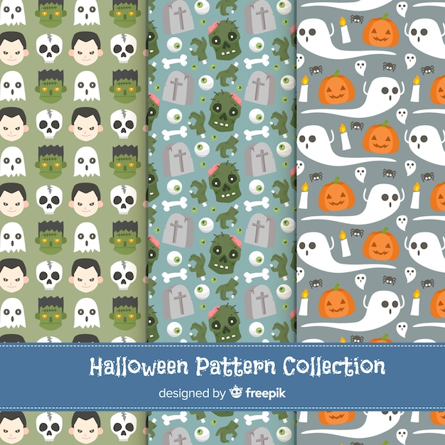 Vetor grátis coleção de padrão de halloween plana
