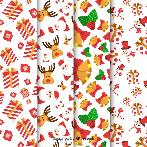Coleção de padrão de Natal com design plano
