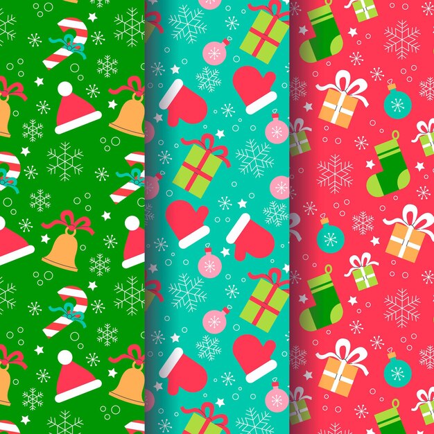 Coleção de padrão de Natal de design plano