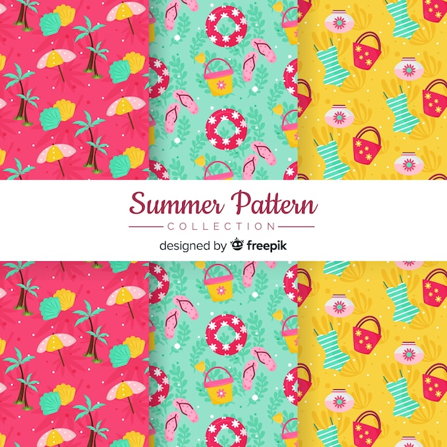 Vetor grátis coleção de padrão de verão plana