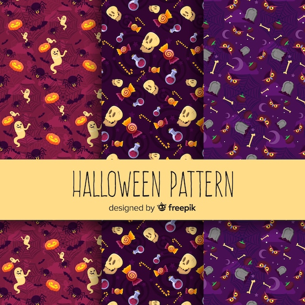 Coleção de padrão halloween clássico com design plano