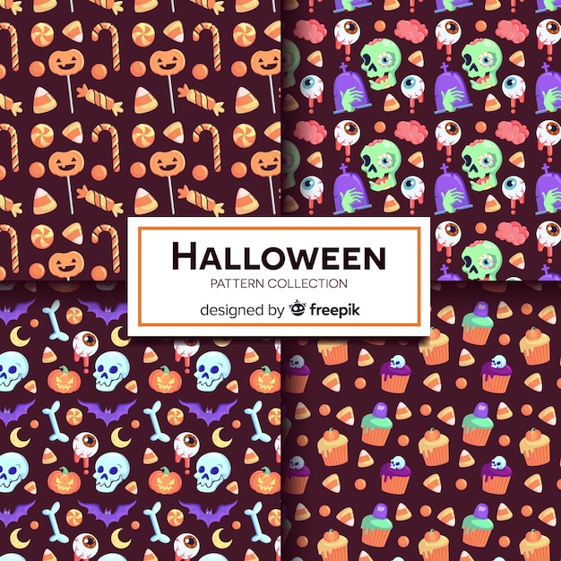 Coleção de padrão halloween clássico com design plano