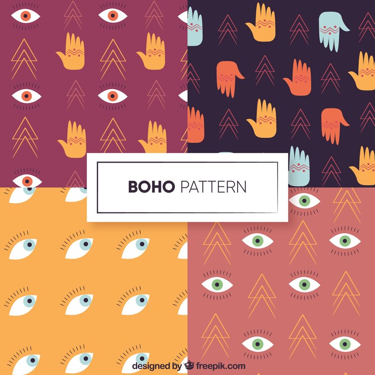 Vetor grátis coleção de padrões de boho com design plano