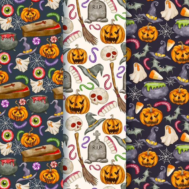 Coleção de padrões de halloween em aquarela