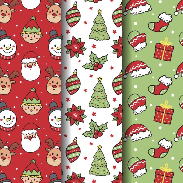 Coleção de padrões de natal desenhada à mão