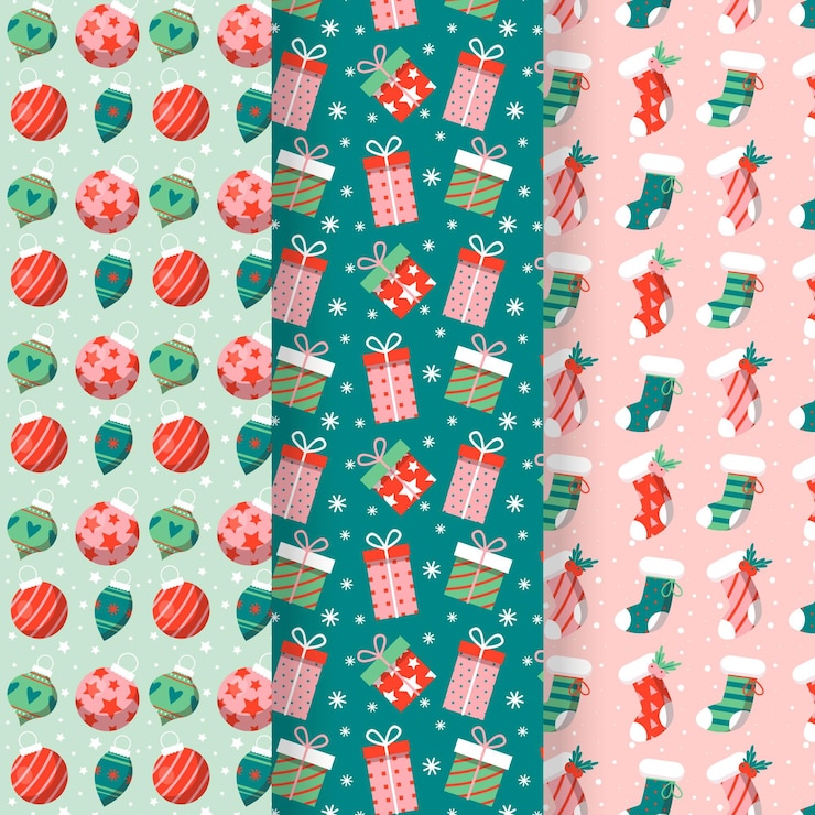 Vetor grátis coleção de padrões de natal em design plano