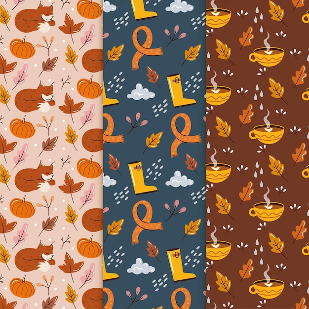 Coleção de padrões de outono desenhados à mão