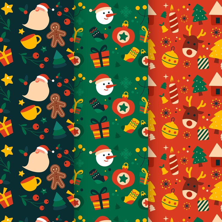 Vetor grátis coleção de padrões de temporada de natal plana