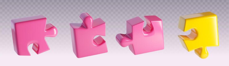 Vetor grátis coleção de peças de quebra-cabeça 3d rosa e amarela