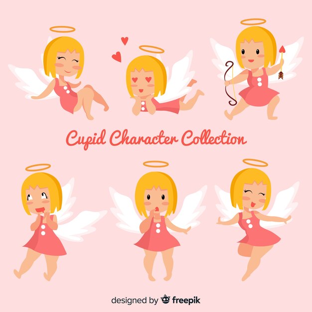 Coleção de personagem cupido plana