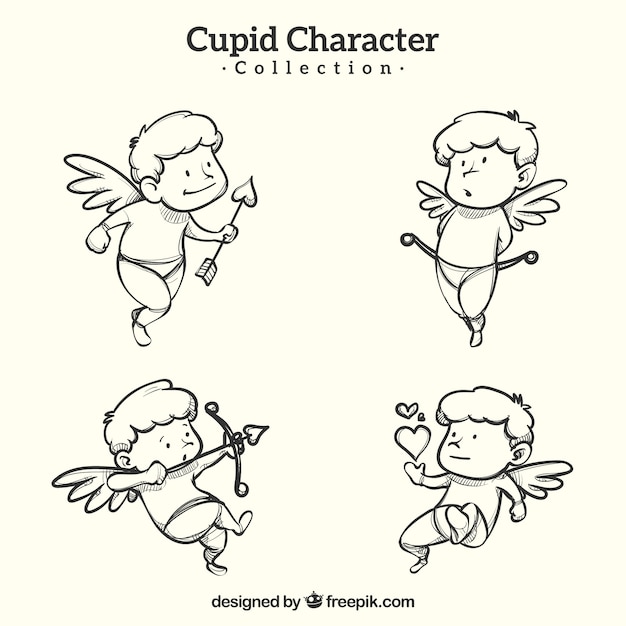 Coleção de personagem de cupido desenhada a mão