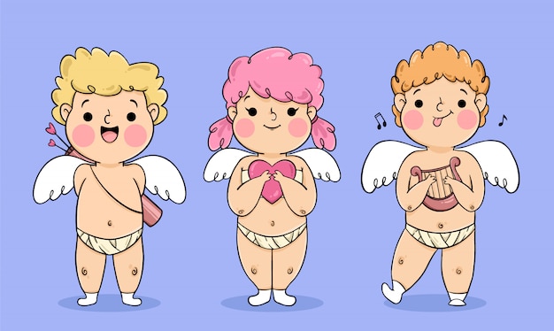 Coleção de personagem de cupido desenhada de mão