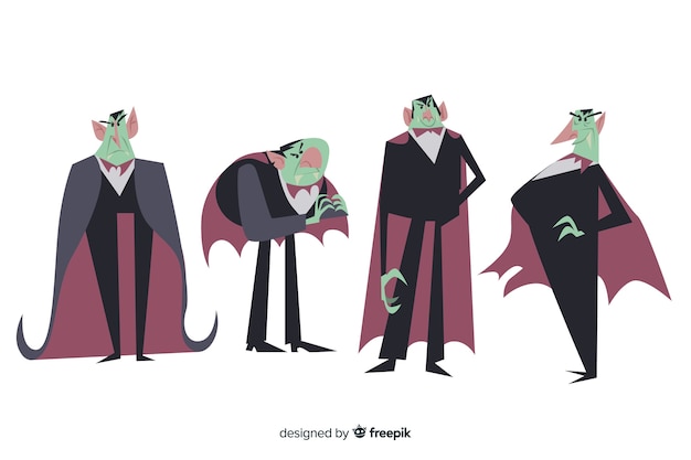 Coleção de personagem de halloween em design plano