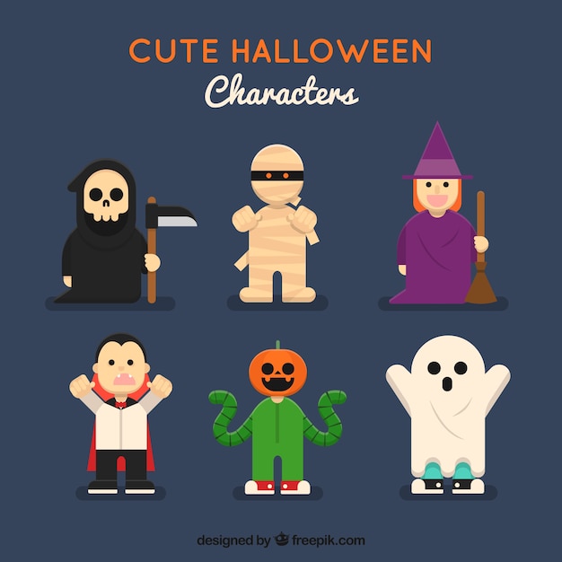 Vetor grátis coleção de personagem de halloween no design plano