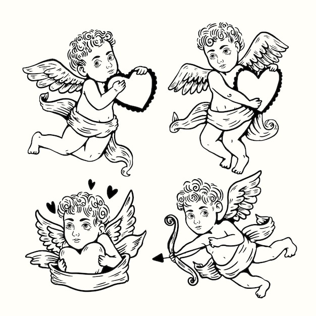 Vetor grátis coleção de personagem de mão desenhada cupido