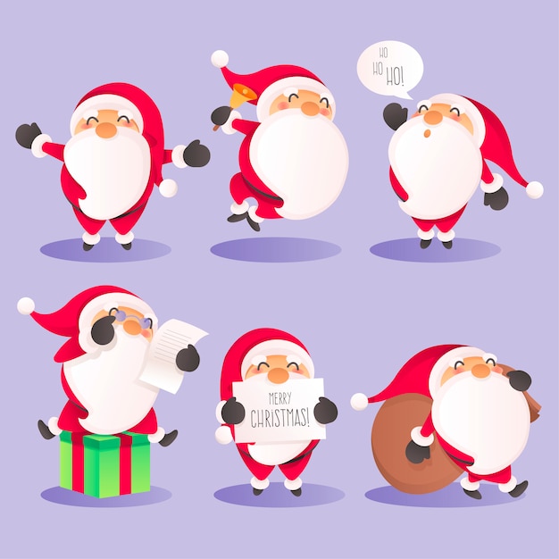 Coleção de personagem de papai noel bonito em ações diferentes