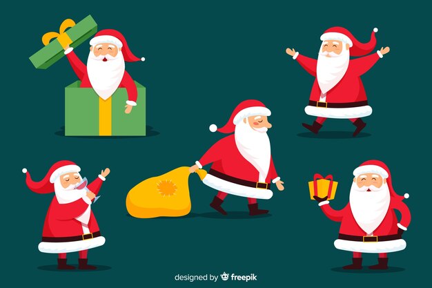 Vetor grátis coleção de personagem de papai noel de design plano