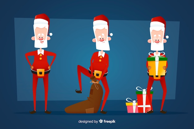 Coleção de personagem de papai noel de design plano