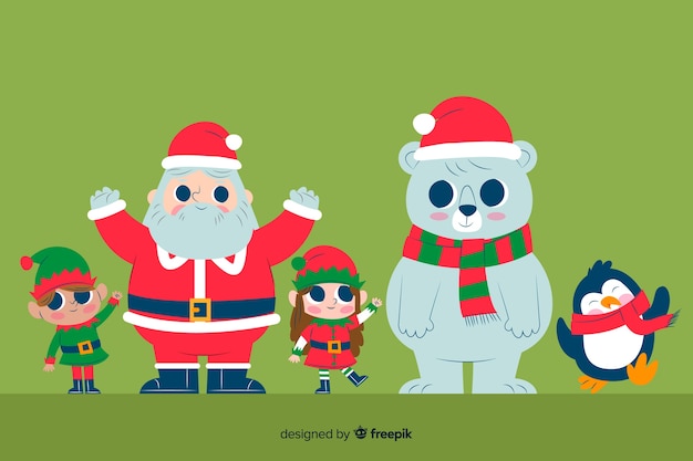 Coleção de personagem de papai noel de design plano