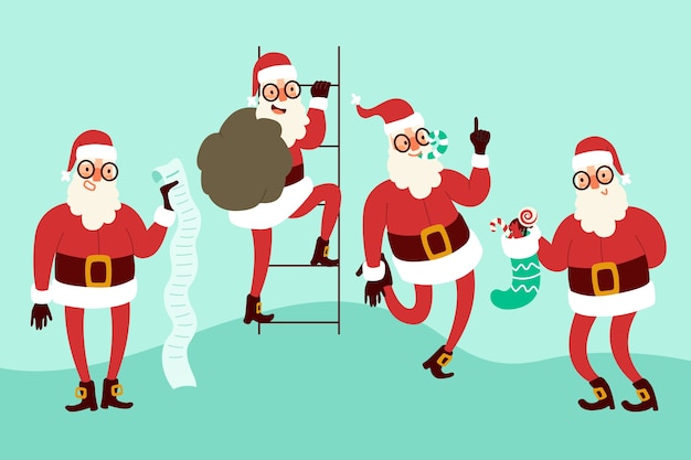 Vetor grátis coleção de personagem de papai noel de design plano